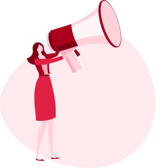 ilustracja kobiety, która trzyma w rękach bardzo duży megafon
