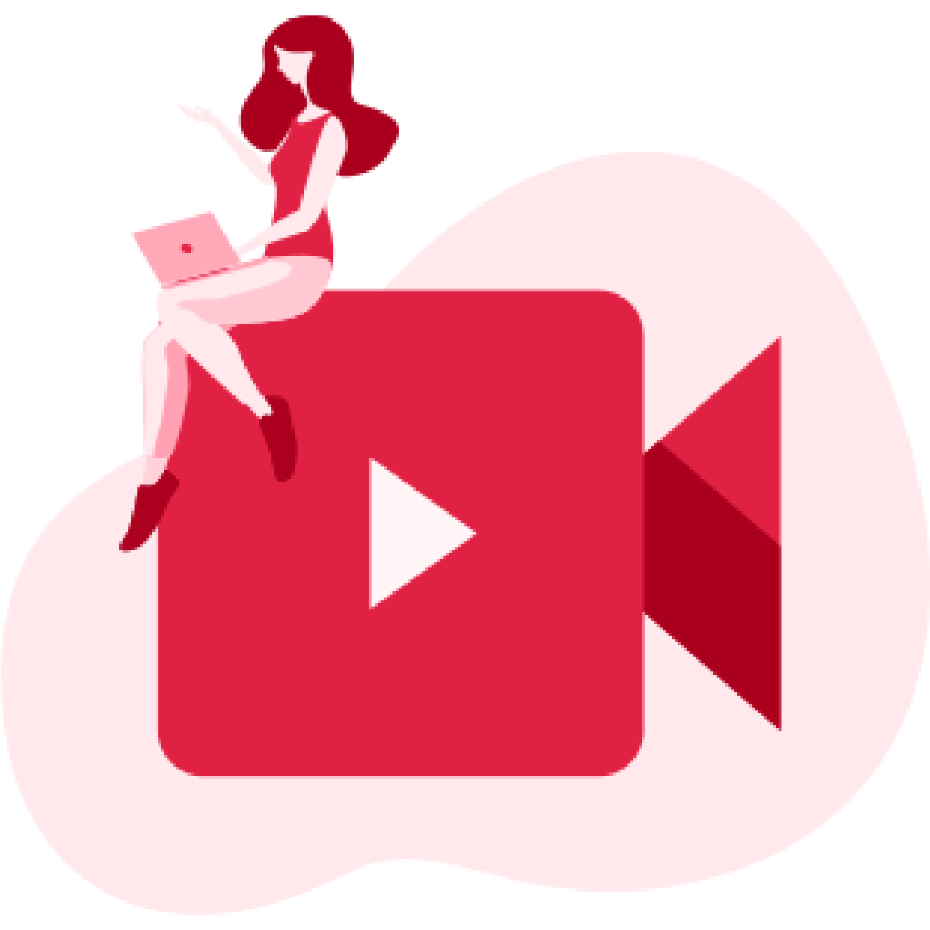 ilustracja kobiety z laptopem siedzącej na kamerze video