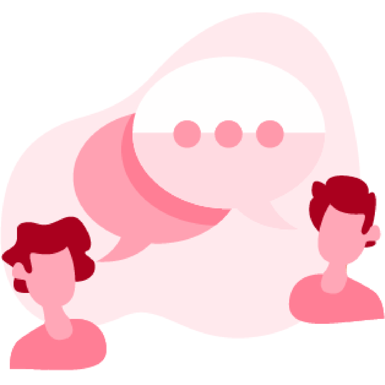 ilustracja rozmowy dwóch osób z chmurkami na treść, w jednej umieszczone trzy kropki