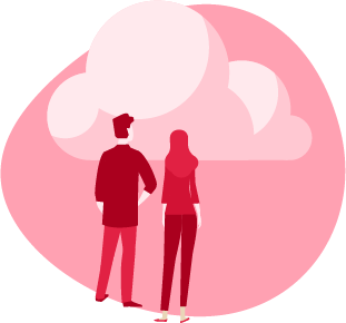 ilustracja kobiety i mężczyzny patrzących w chmurę
